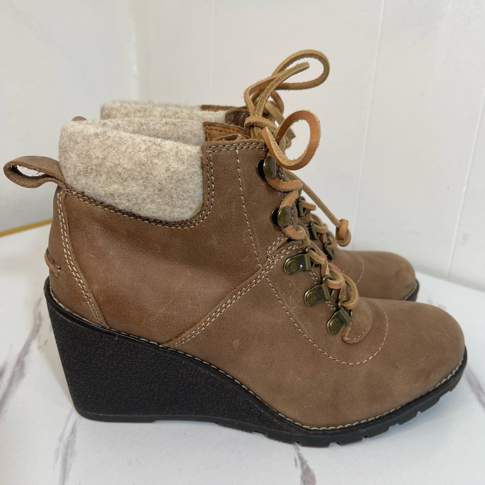 Sperry Women's Brown Wedged Leather Ankle Boots Lace Up Comfort Sz 8M